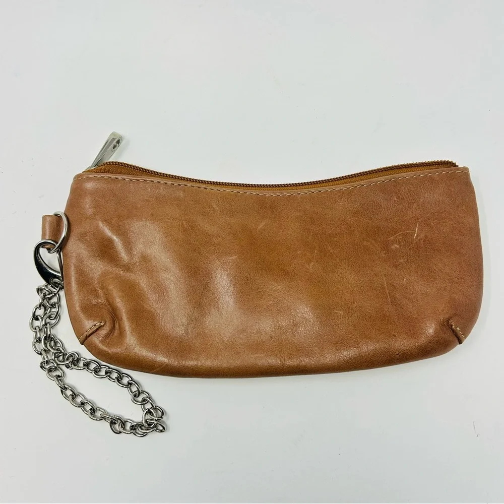 Carla Danelli Tan Brown Leather Bow Pochette Wristlet Purse‎